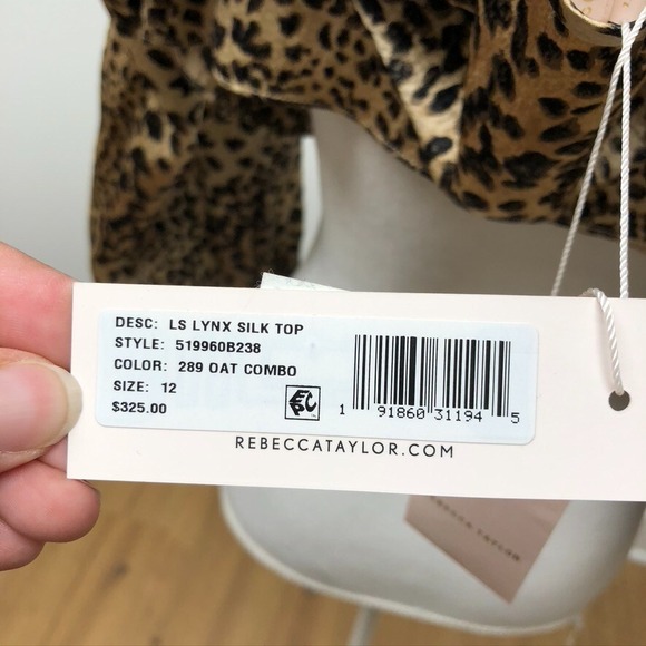 Rebecca Taylor Lynx Silk Blouse Womens 12 Cheetah Long Sleeve Career Teacher - Picture 14 of 16